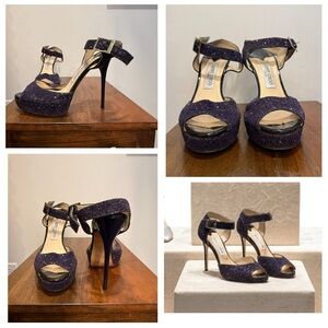 Jimmy Choo Linda Coarse Glitter Platform Sandals, Sz EU 40